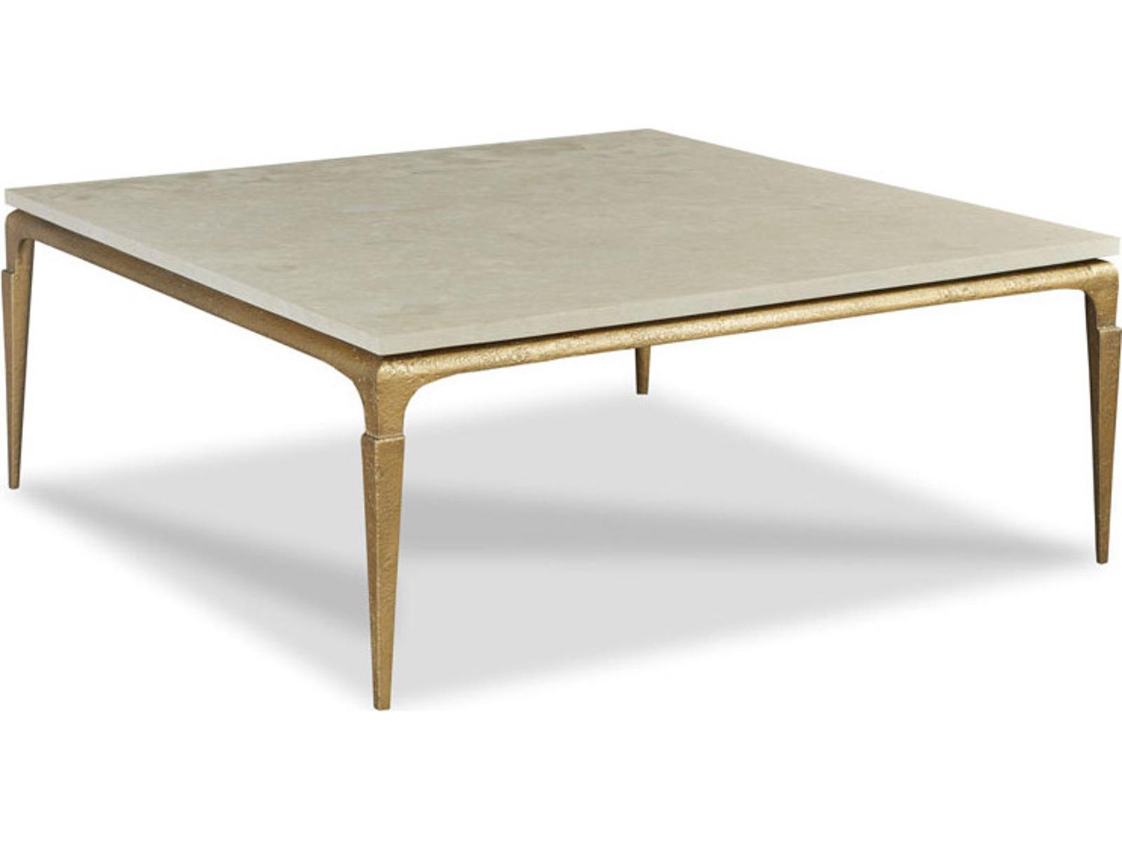 Astoria Square Coffee Table with Spanish Marble Top and Textured Gold Finish