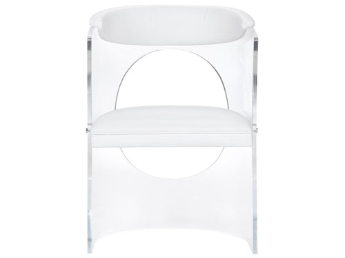 Baran Barrel Back Leather White Upholstered Arm Dining Chair