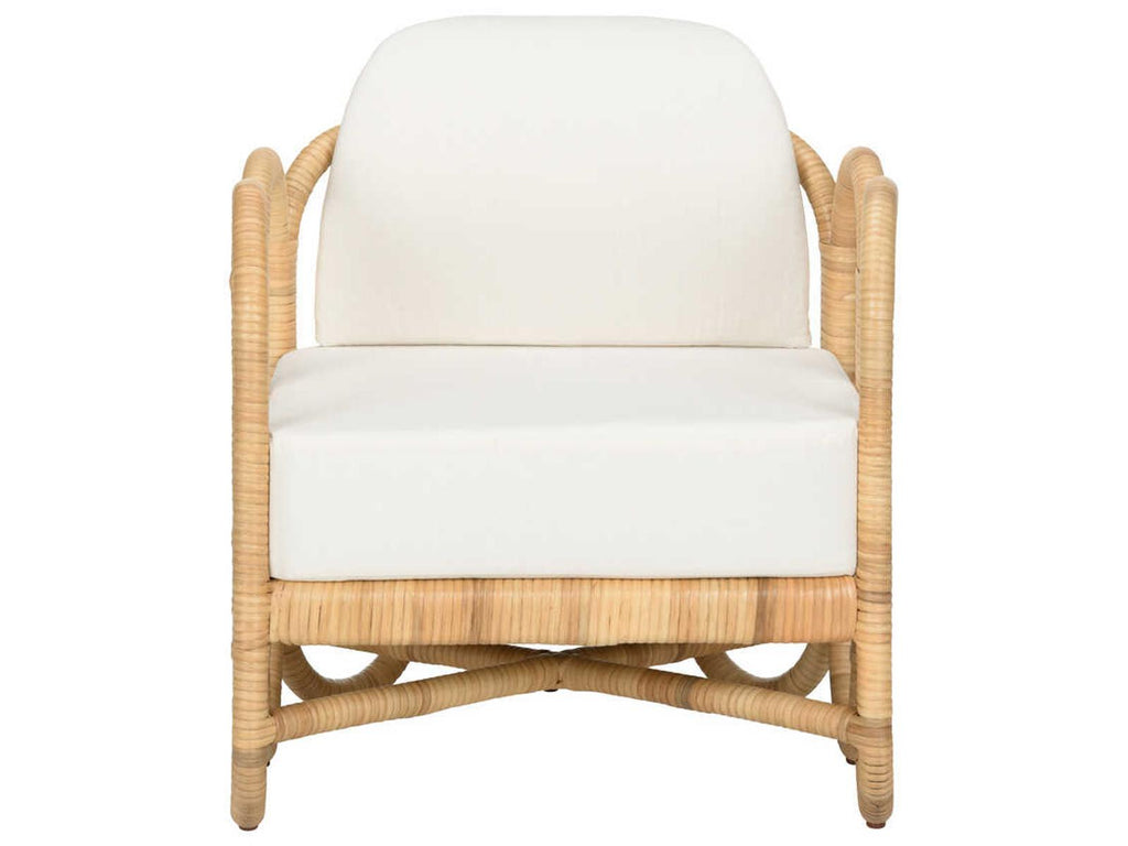 Cuixmala Rattan Upholstered Lounge Armchair in Natural and Off White