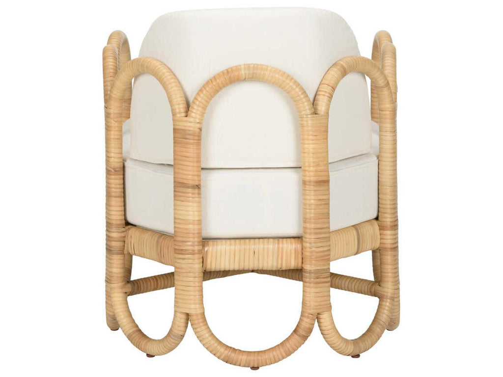 Cuixmala Rattan Upholstered Lounge Armchair in Natural and Off White