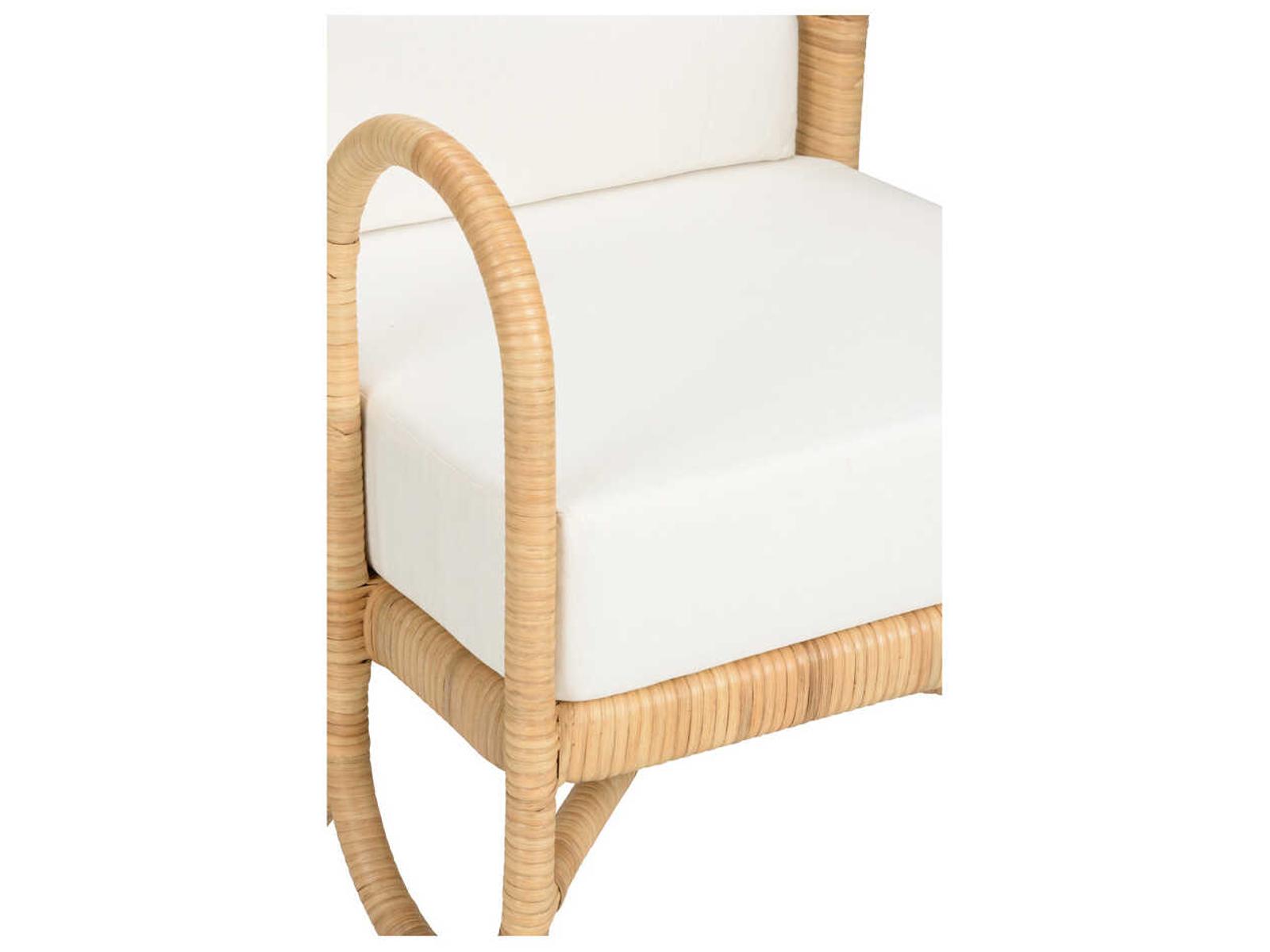 Cuixmala Rattan Upholstered Lounge Armchair in Natural and Off White