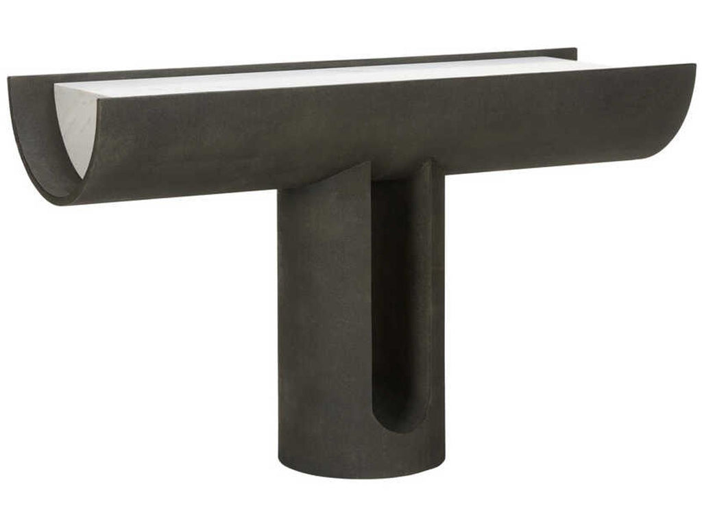 Iron Ore Capsule Console Table in Black Faux Shagreen and Marble