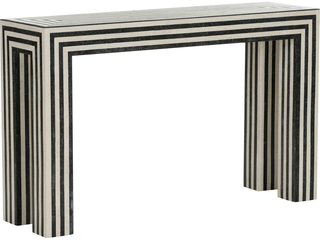 Positano Tessellated Stone Console Table in Natural Black and White