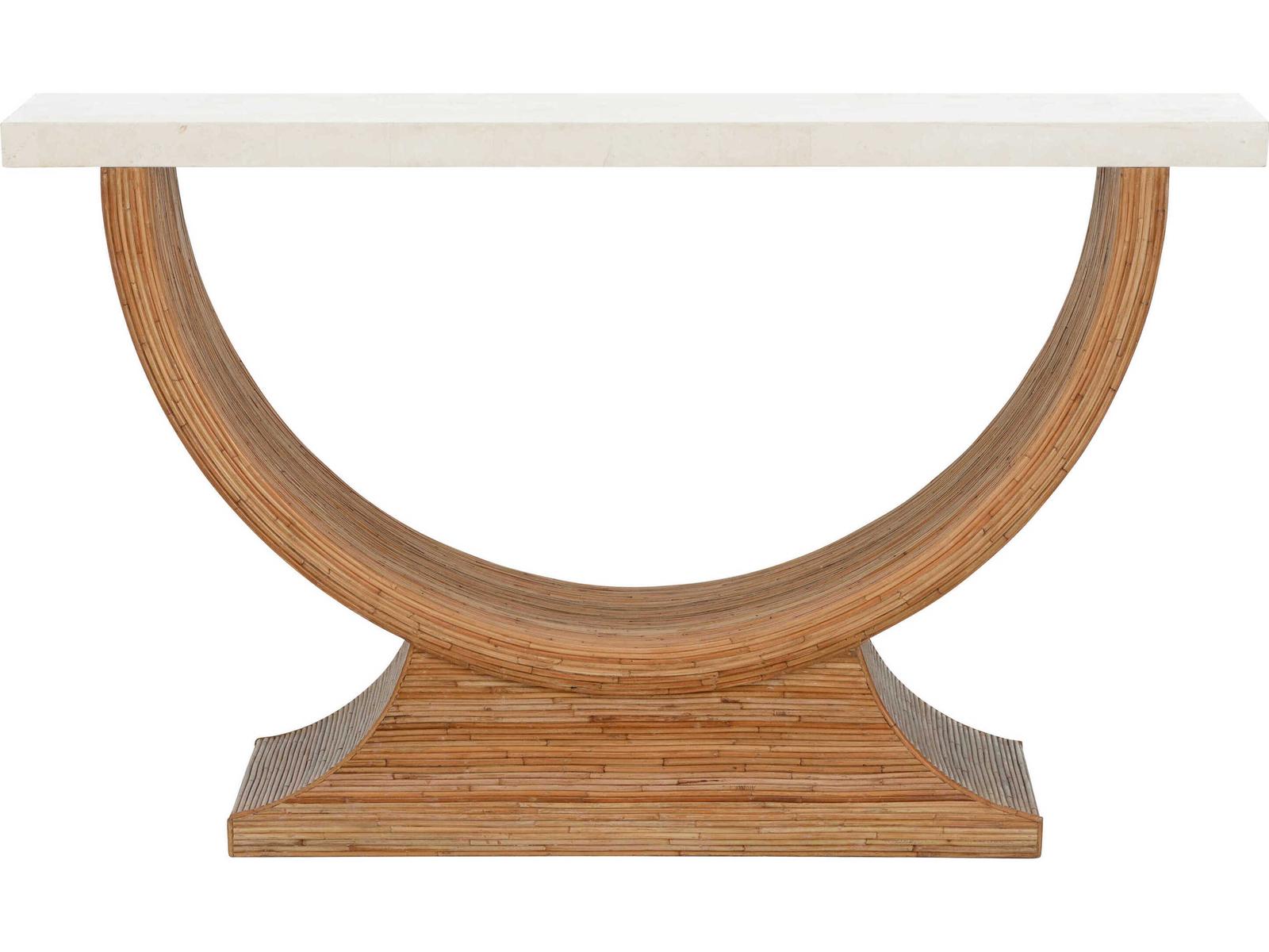 Bay Rectangular Stone Top Console Table with Natural Reed Base