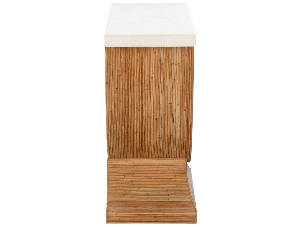 Bay Rectangular Stone Top Console Table with Natural Reed Base