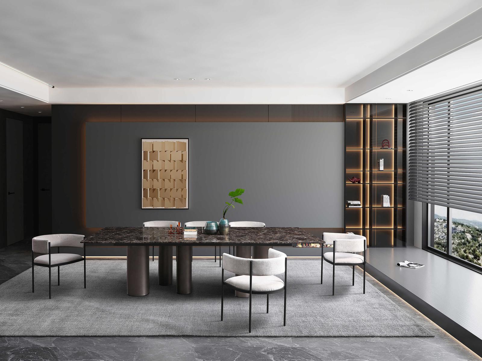 Envie Rectangular Dining Table Dark Emperador Marble with Black Bronze