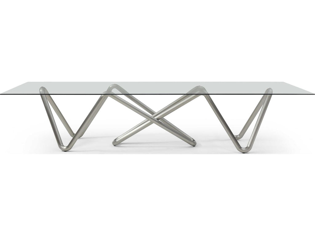 Anaconda 142-Inch Rectangle Dining Table in Brushed Nickel and Glass