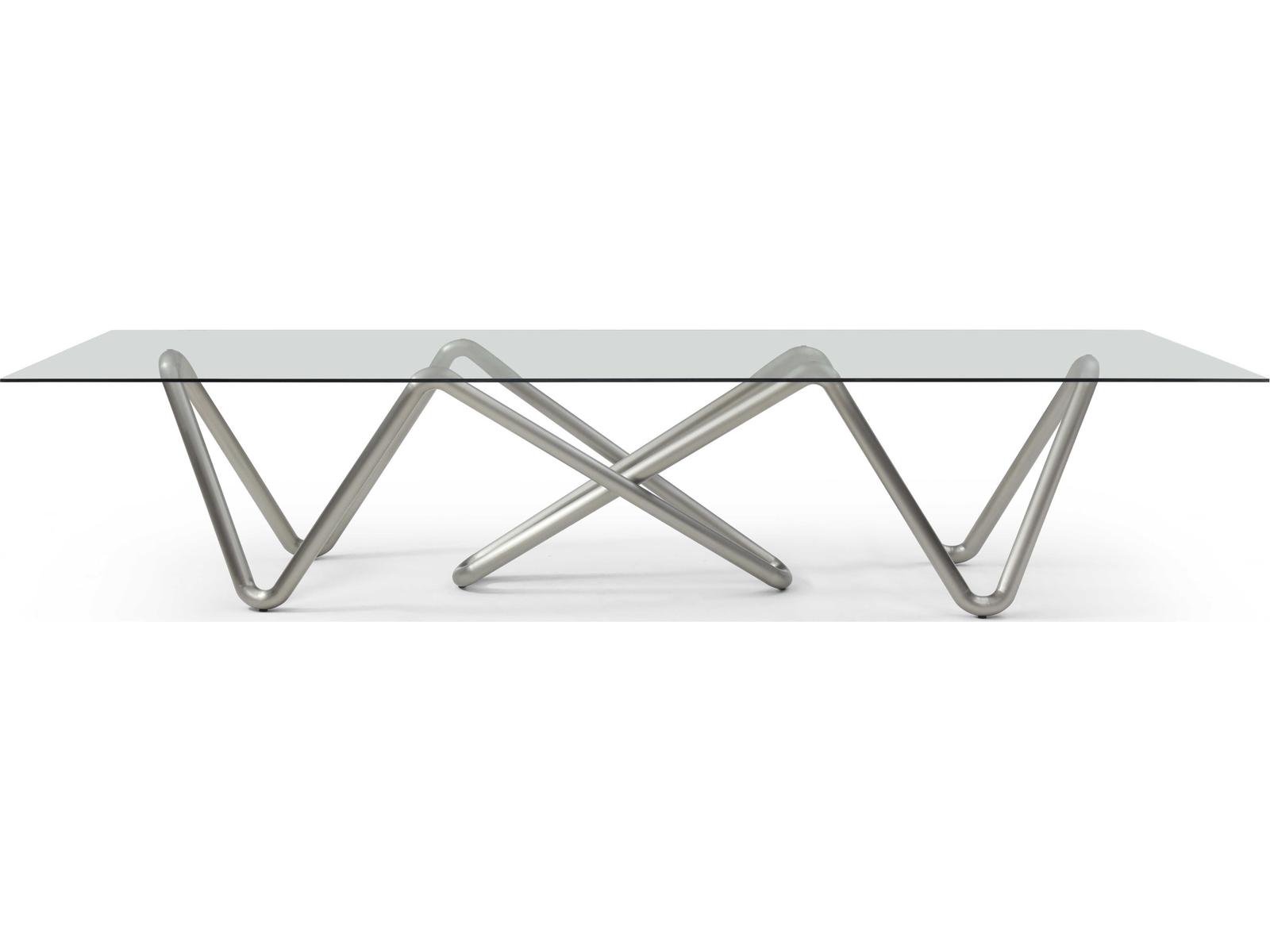 Anaconda 142-Inch Rectangle Dining Table in Brushed Nickel and Glass