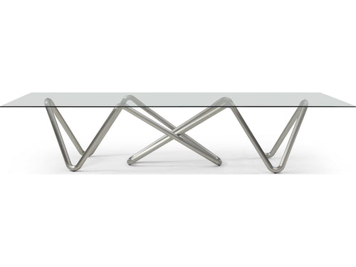 Anaconda 142-Inch Rectangle Dining Table in Brushed Nickel and Glass