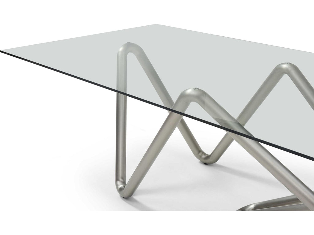 Anaconda 142-Inch Rectangle Dining Table in Brushed Nickel and Glass