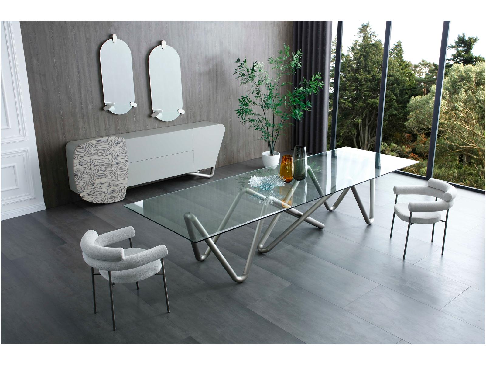 Anaconda 142-Inch Rectangle Dining Table in Brushed Nickel and Glass