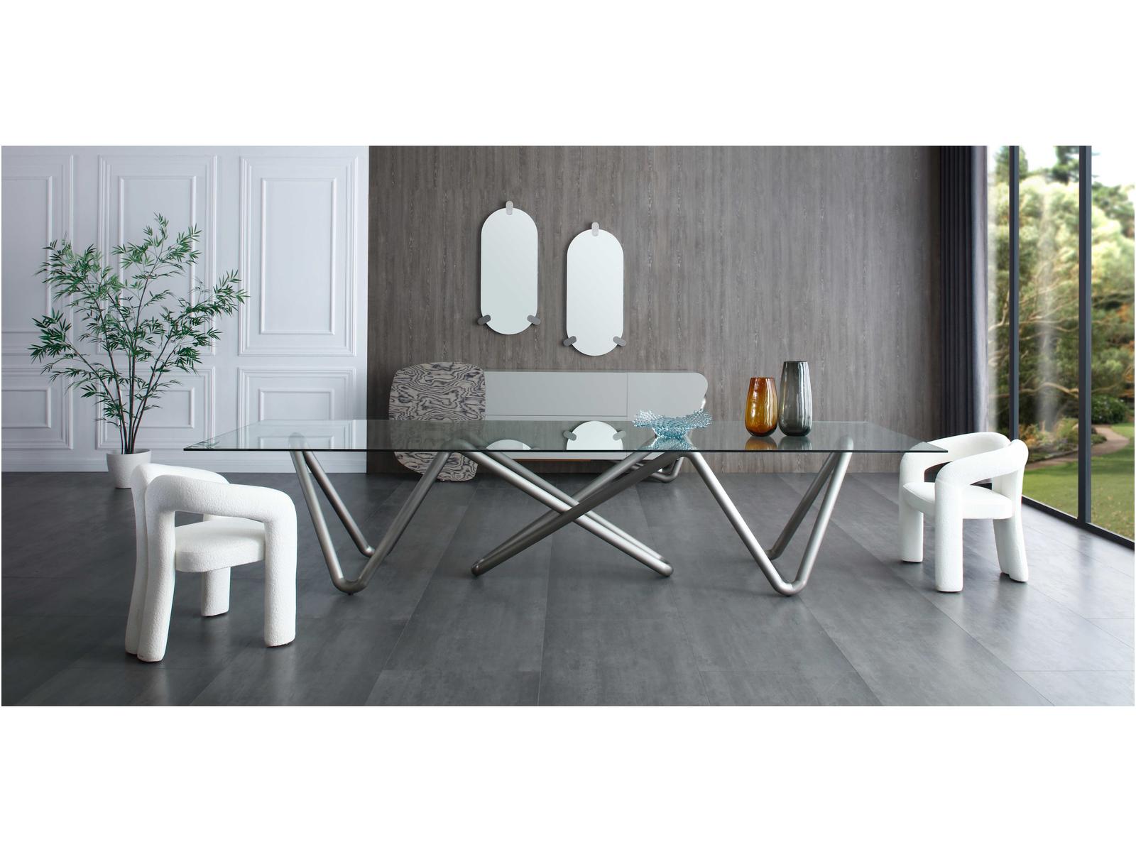 Anaconda 142-Inch Rectangle Dining Table in Brushed Nickel and Glass