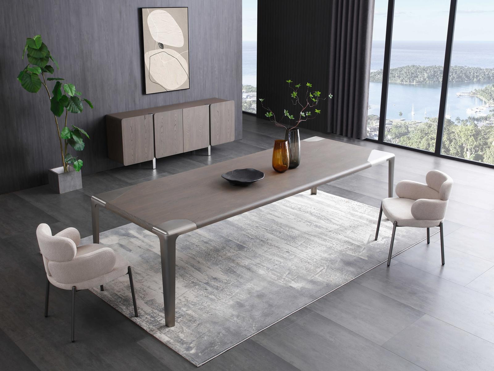 Elena 118-Inch Rectangle Dining Table in Grey Ash Veneer and Brushed Nickel