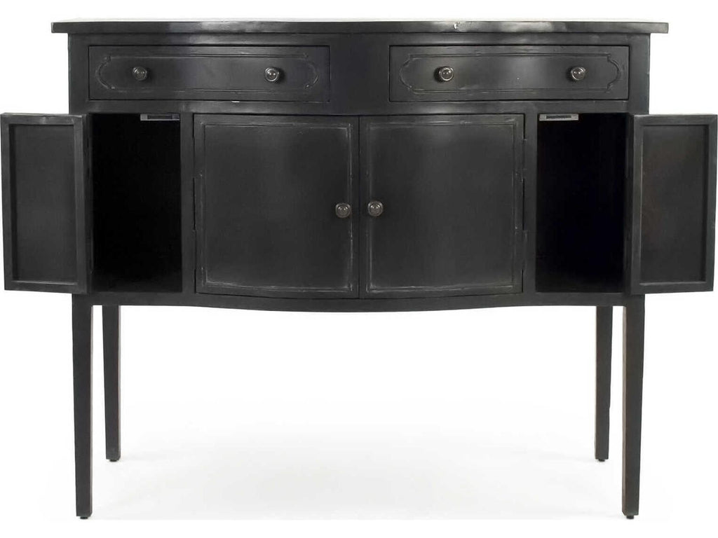 Corbyn Metal Console Table with Double Drawers and Shelves in Antique Black