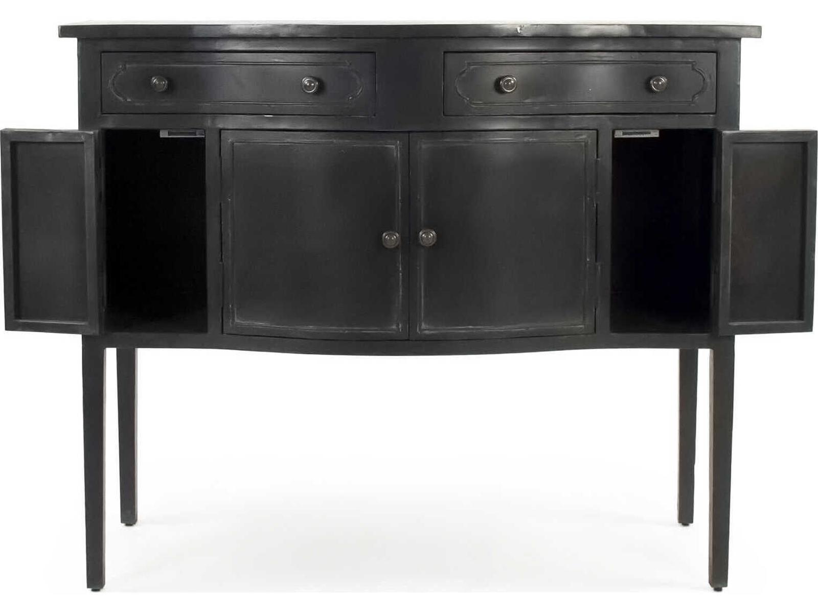 Corbyn Metal Console Table with Double Drawers and Shelves in Antique Black