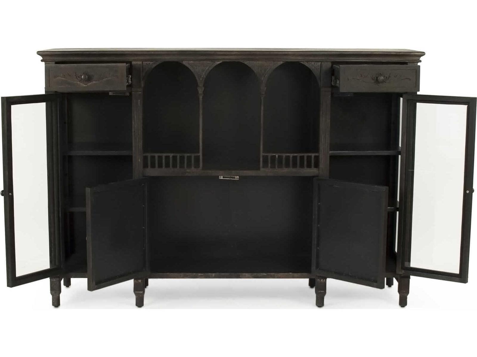 Esme Metal Buffet with Glass Doors in Rustic Grey