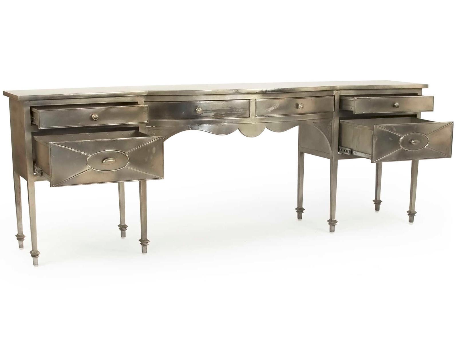 Gerard Rectangular Metal Console Table with Six Drawers in Antique Light Gold