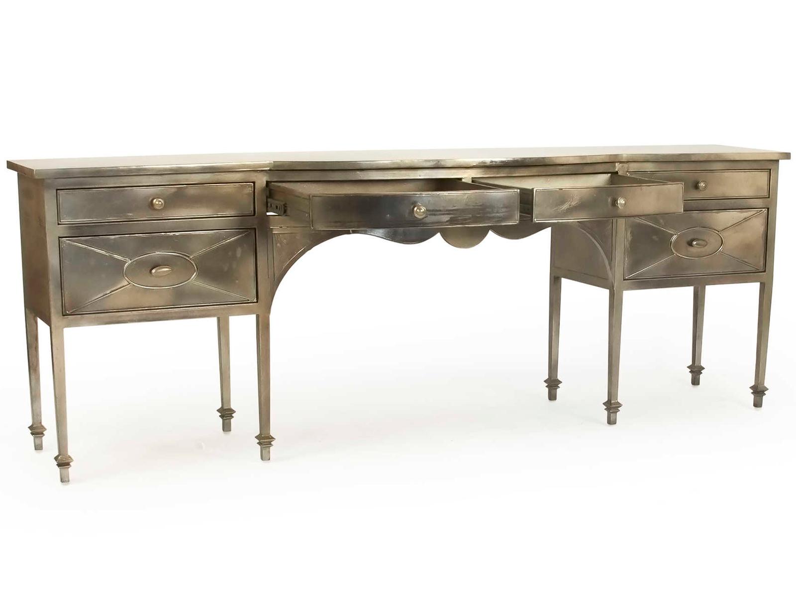 Gerard Rectangular Metal Console Table with Six Drawers in Antique Light Gold