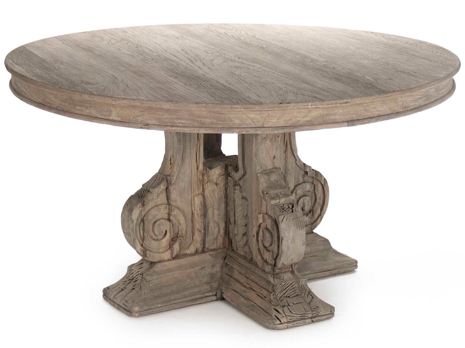 Adam 55-Inch Round Dining Table in Weathered Elm and Poplar