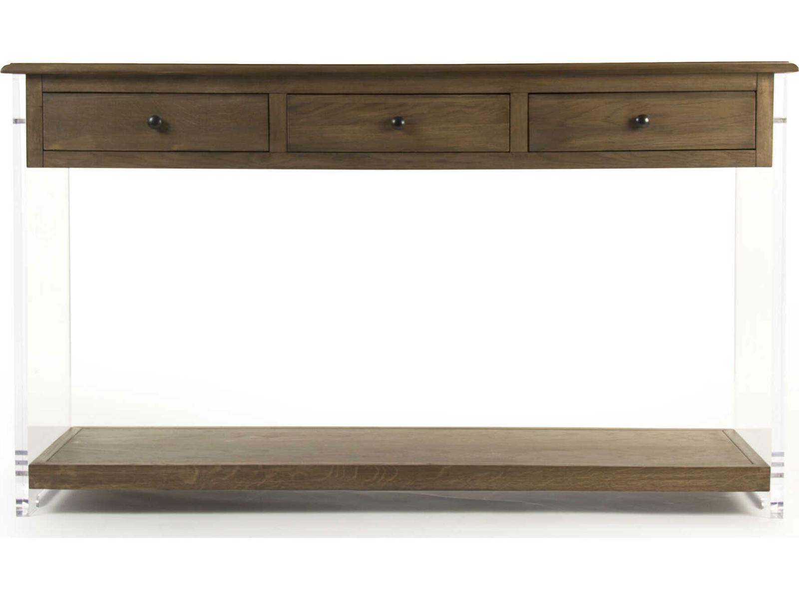 Talon Rectangle Console Table Oak and Acrylic with Clear Finish