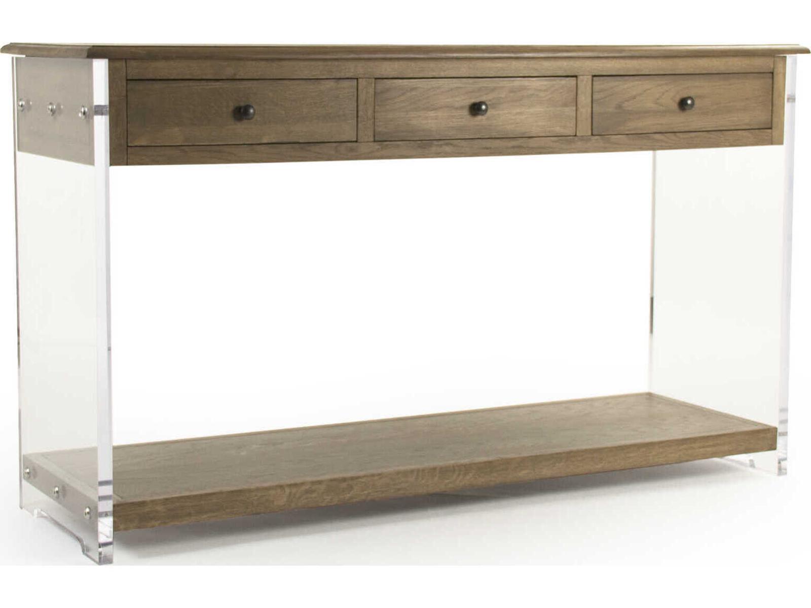 Talon Rectangle Console Table Oak and Acrylic with Clear Finish