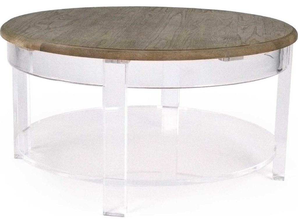 Beau Round Coffee Table in Weathered Oak and Acrylic