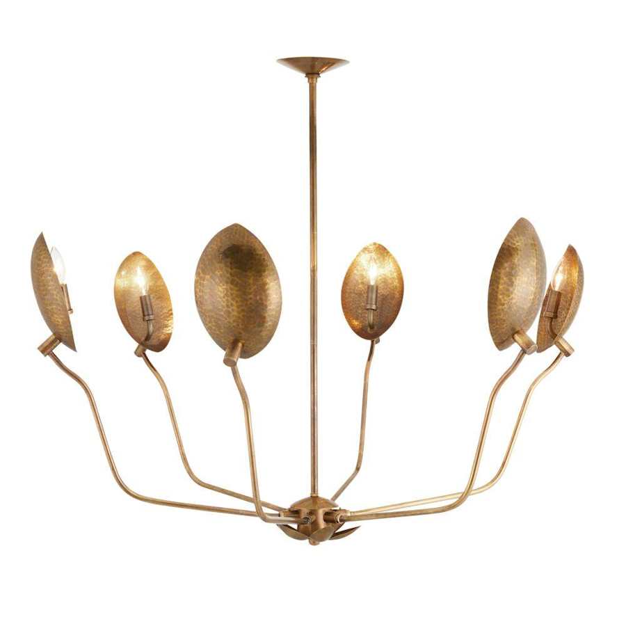 Arteriors Flores 6 Light 46" Wide Chandelier with Hammered Brass Shades