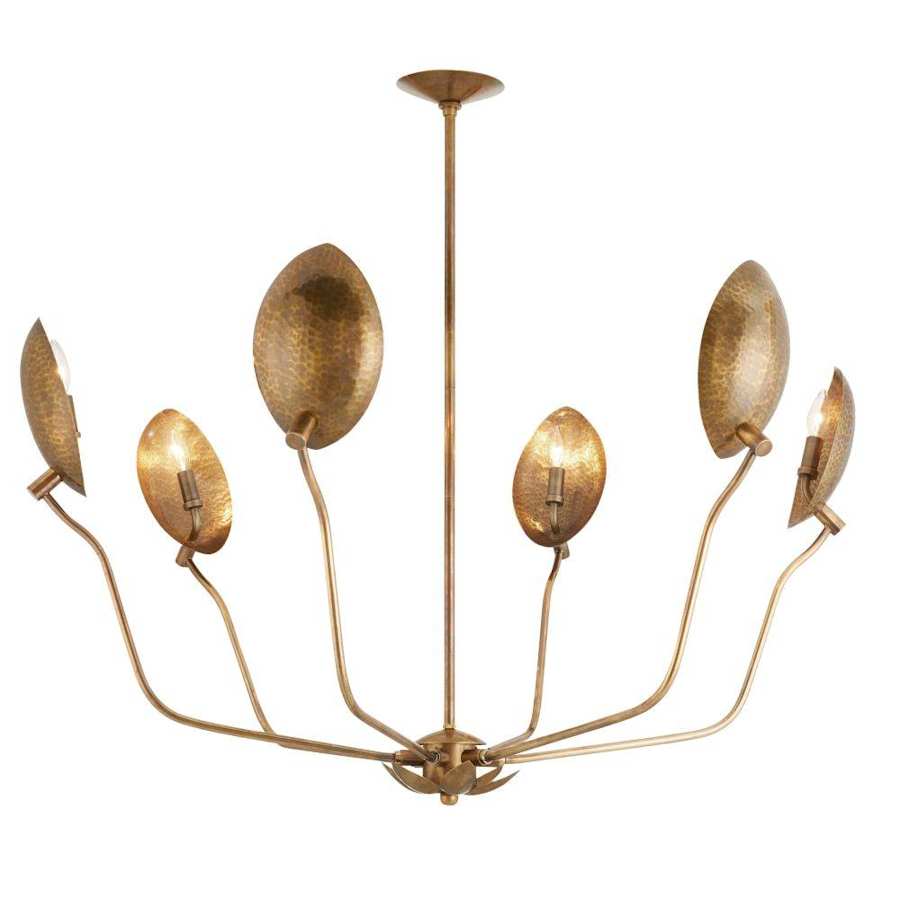 Arteriors Flores 6 Light 46" Wide Chandelier with Hammered Brass Shades