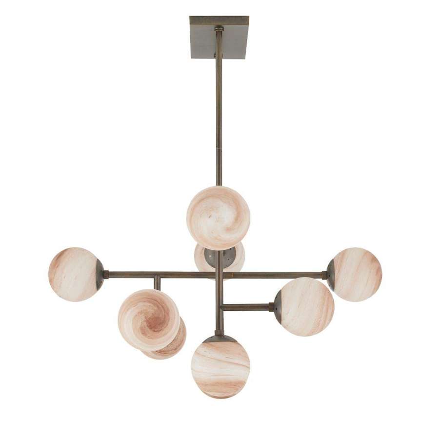 Arteriors Hadden 9 Light 38" Wide Linear Chandelier with Swirl Glass Shades