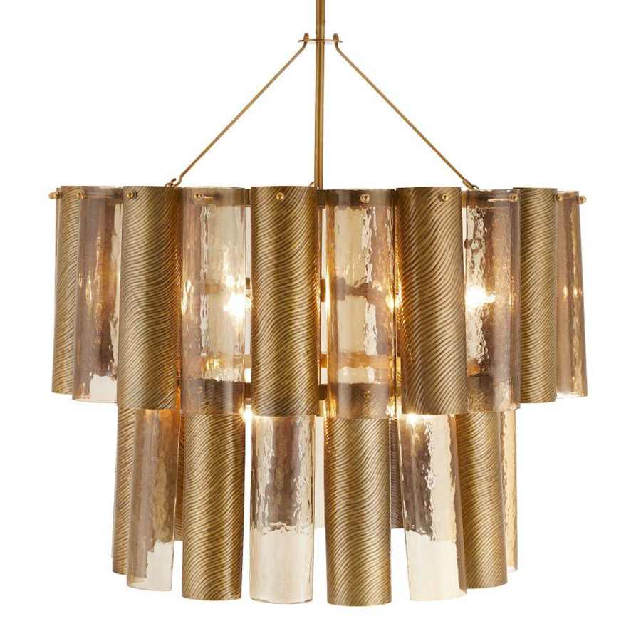 Arteriors Faramond 10 Light 35" Wide Waterfall Chandelier with Iron and Hammered Glass Shades