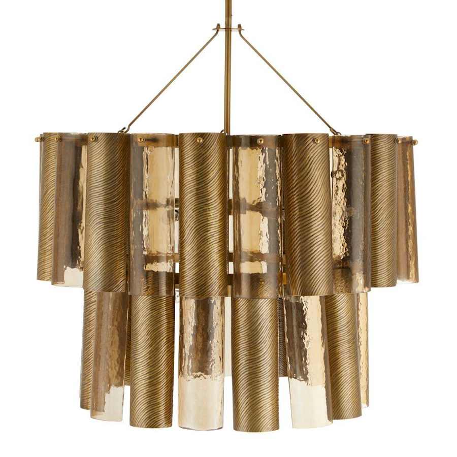 Arteriors Faramond 10 Light 35" Wide Waterfall Chandelier with Iron and Hammered Glass Shades