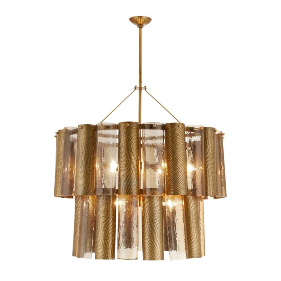 Arteriors Faramond 10 Light 35" Wide Waterfall Chandelier with Iron and Hammered Glass Shades