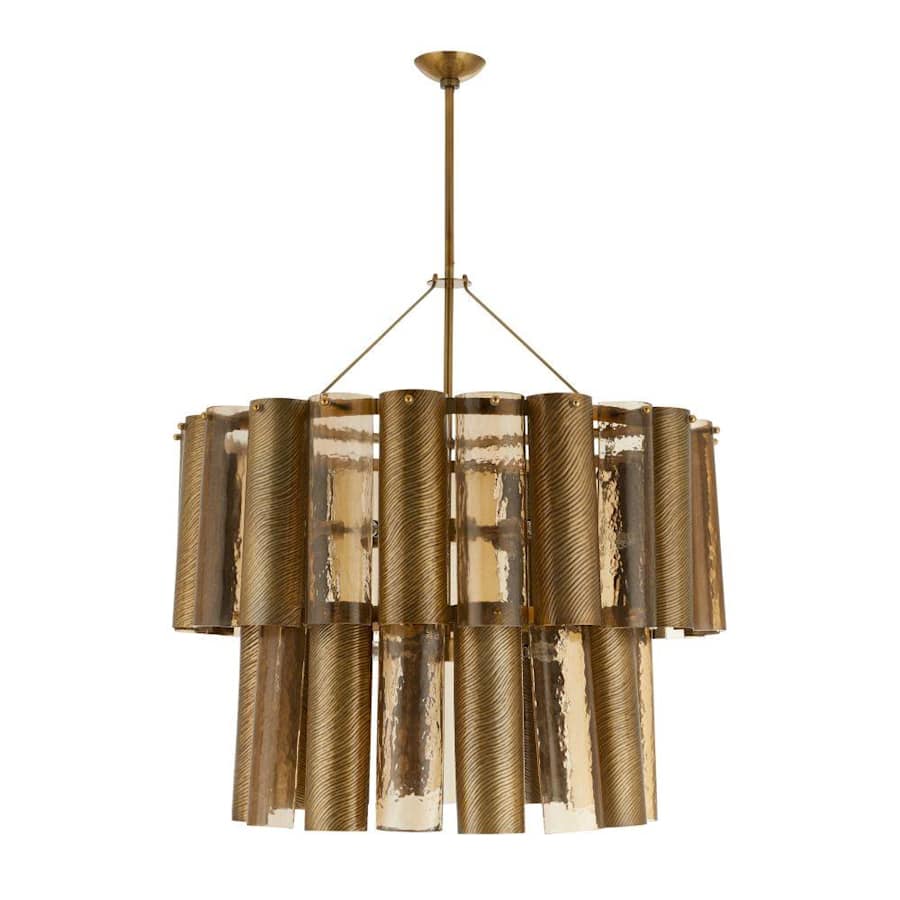 Arteriors Faramond 10 Light 35" Wide Waterfall Chandelier with Iron and Hammered Glass Shades