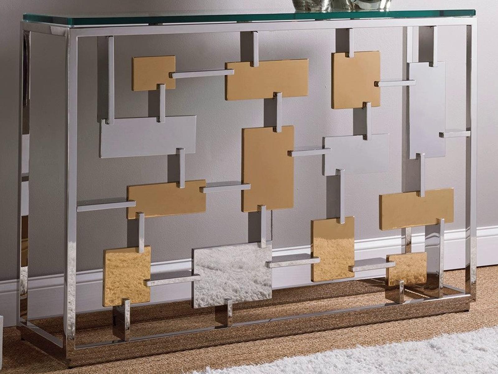 Cityscape Rectangular Glass Warm Polished Console Table