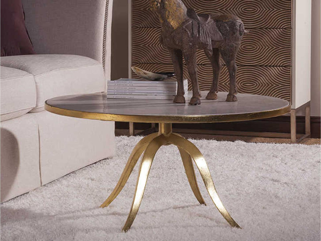 Home Crystal Stone Round Coffee Table in Gold Foil and White