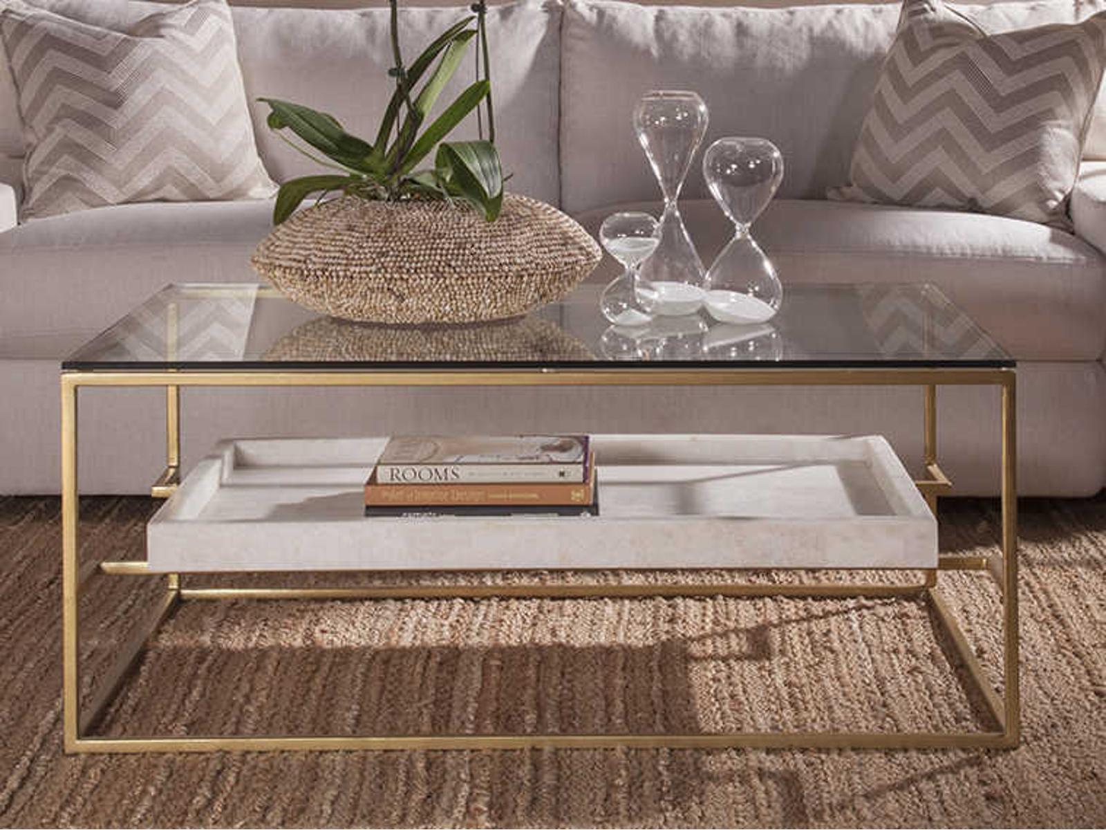 Home Cumulus Rectangular Coffee Table in Gold Foil and Glass