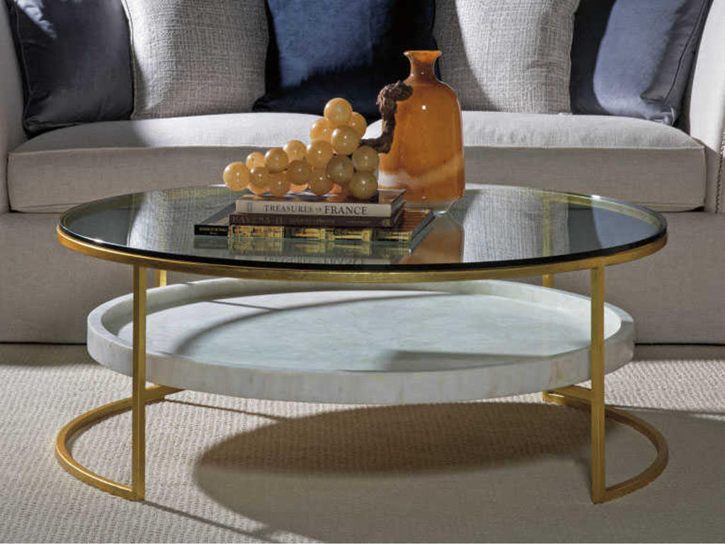 Home Cumulus Round Coffee Table with Gold Foil and Crystal Shelf