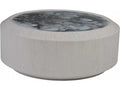 Metaphor Round Coffee Table in Sandblasted Wood with Eglomise Glass