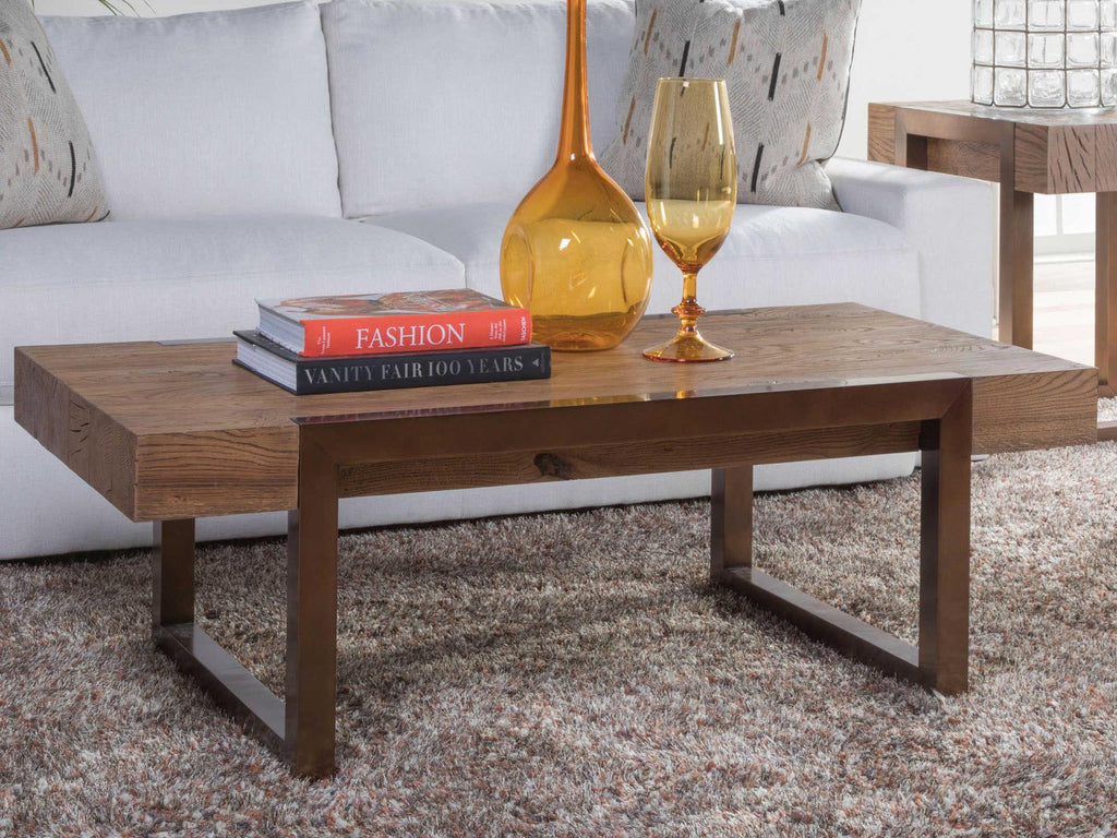 Home Canto Rectangular Coffee Table Honey Oak and Bronze Metal