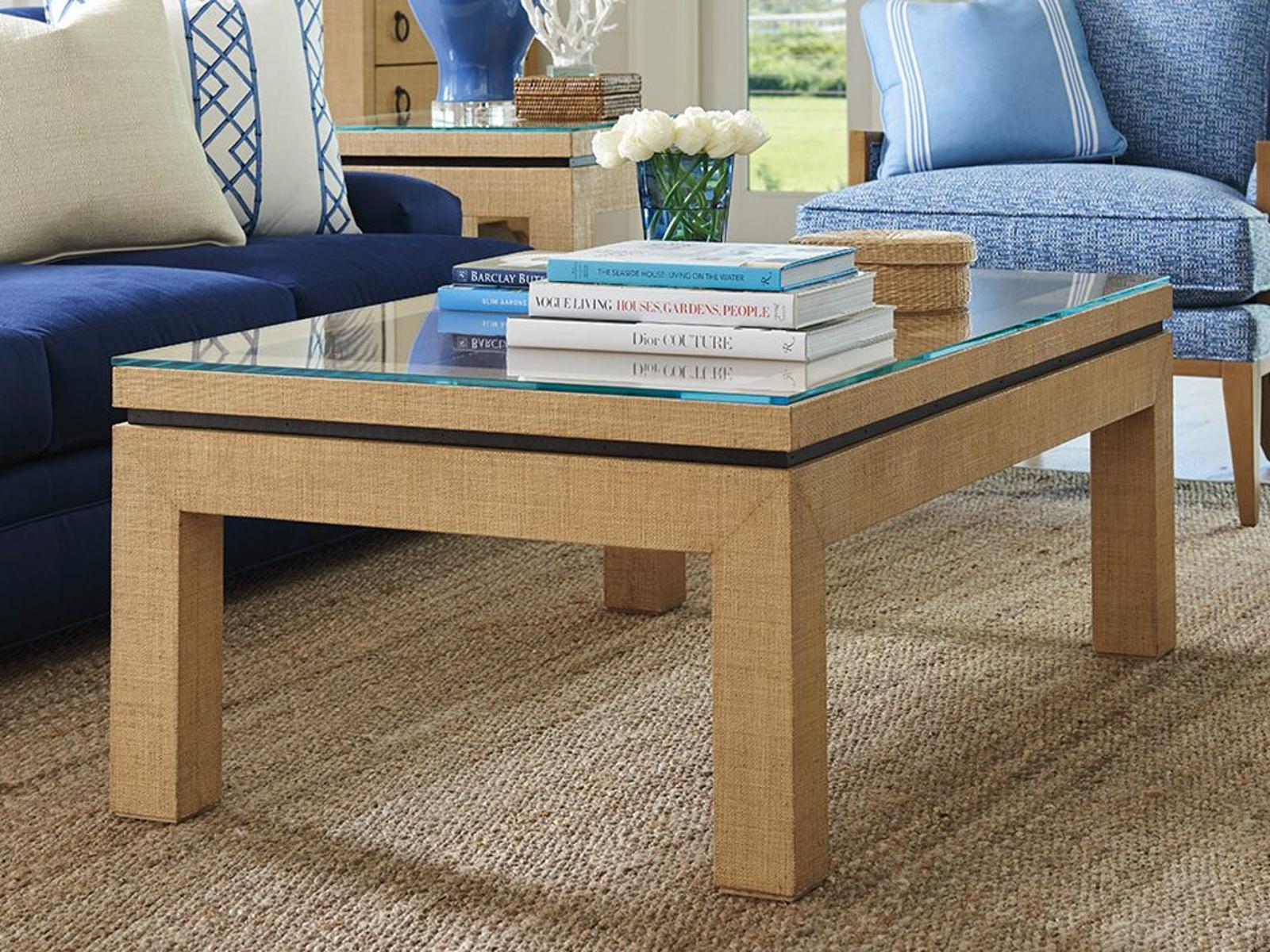 Newport Harbor Rectangle Coffee Table Raffia and Glass Sandstone