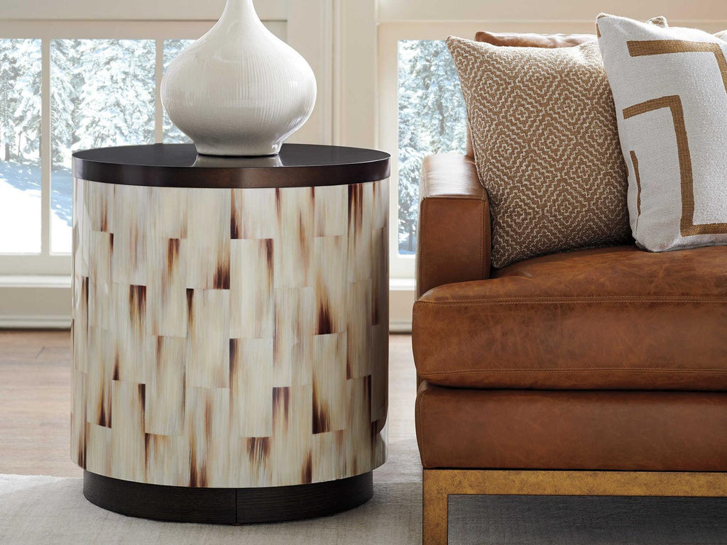 Park City Crescent Commode Round End Table with Faux Horn and Burnished Bronze