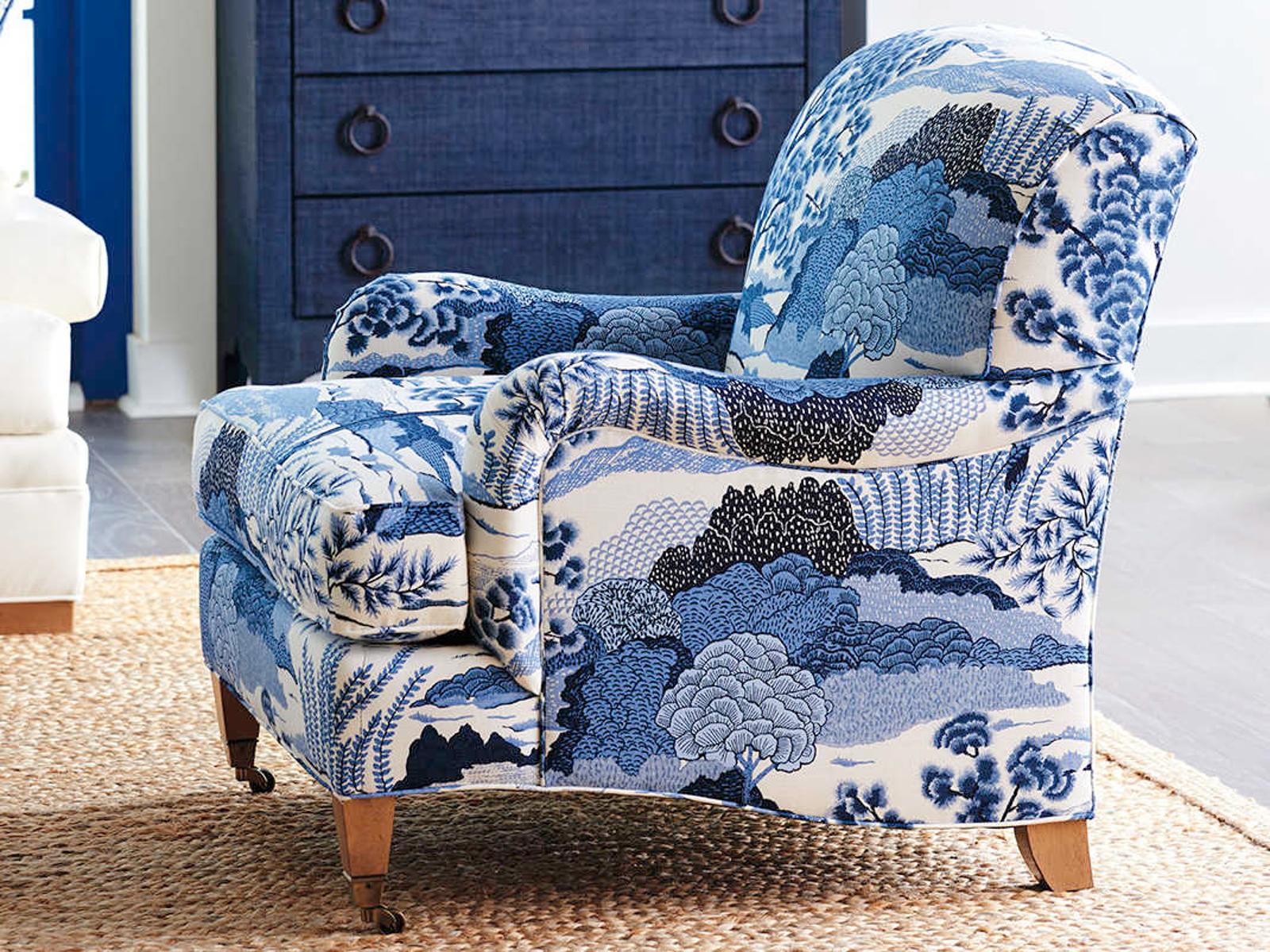 Sydney Fabric Accent Chair with Brass Casters in Laguna Sands