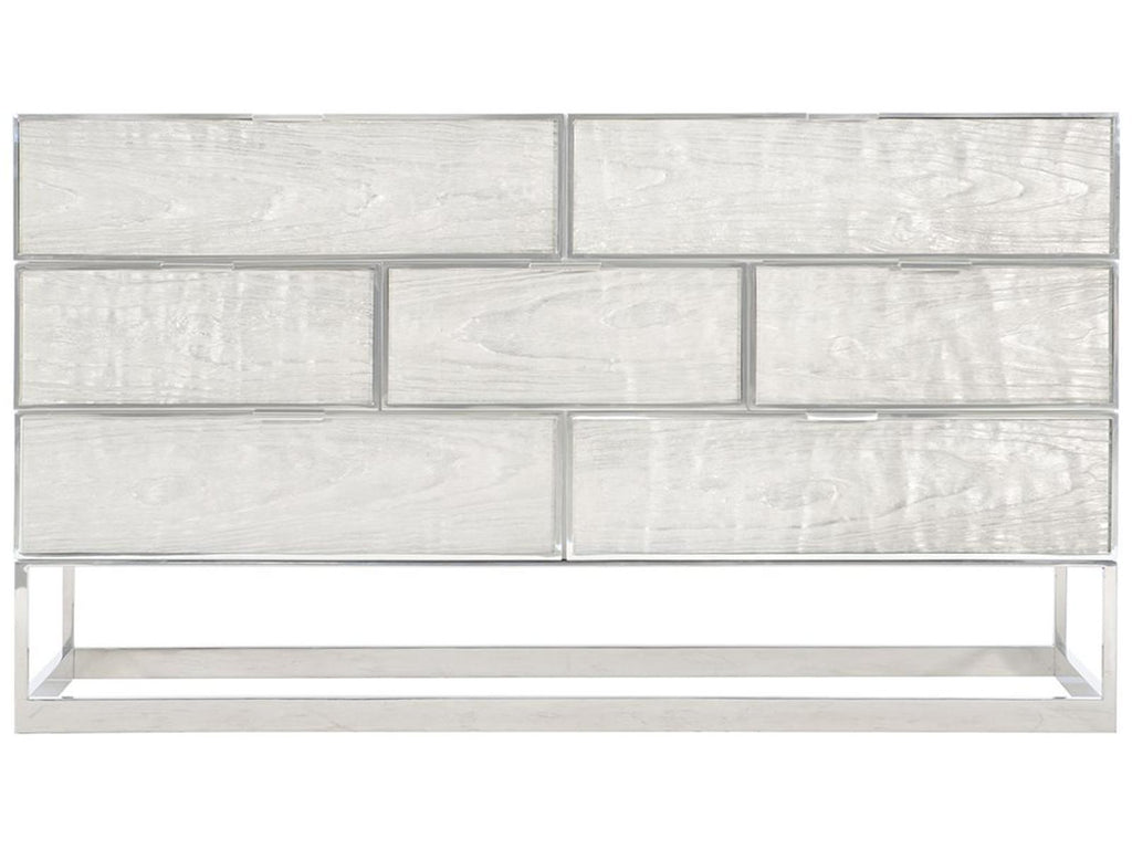 Interiors Parkhurst 7-Drawer Dresser in High Sheen White Lacquer with Stainless Steel