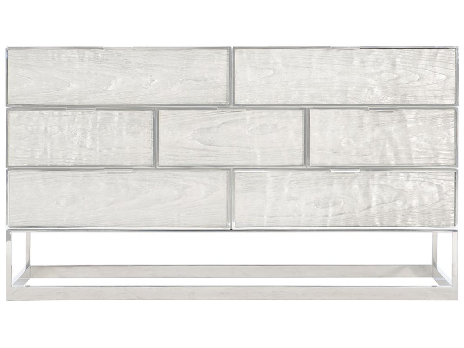 Interiors Parkhurst 7-Drawer Dresser in High Sheen White Lacquer with Stainless Steel