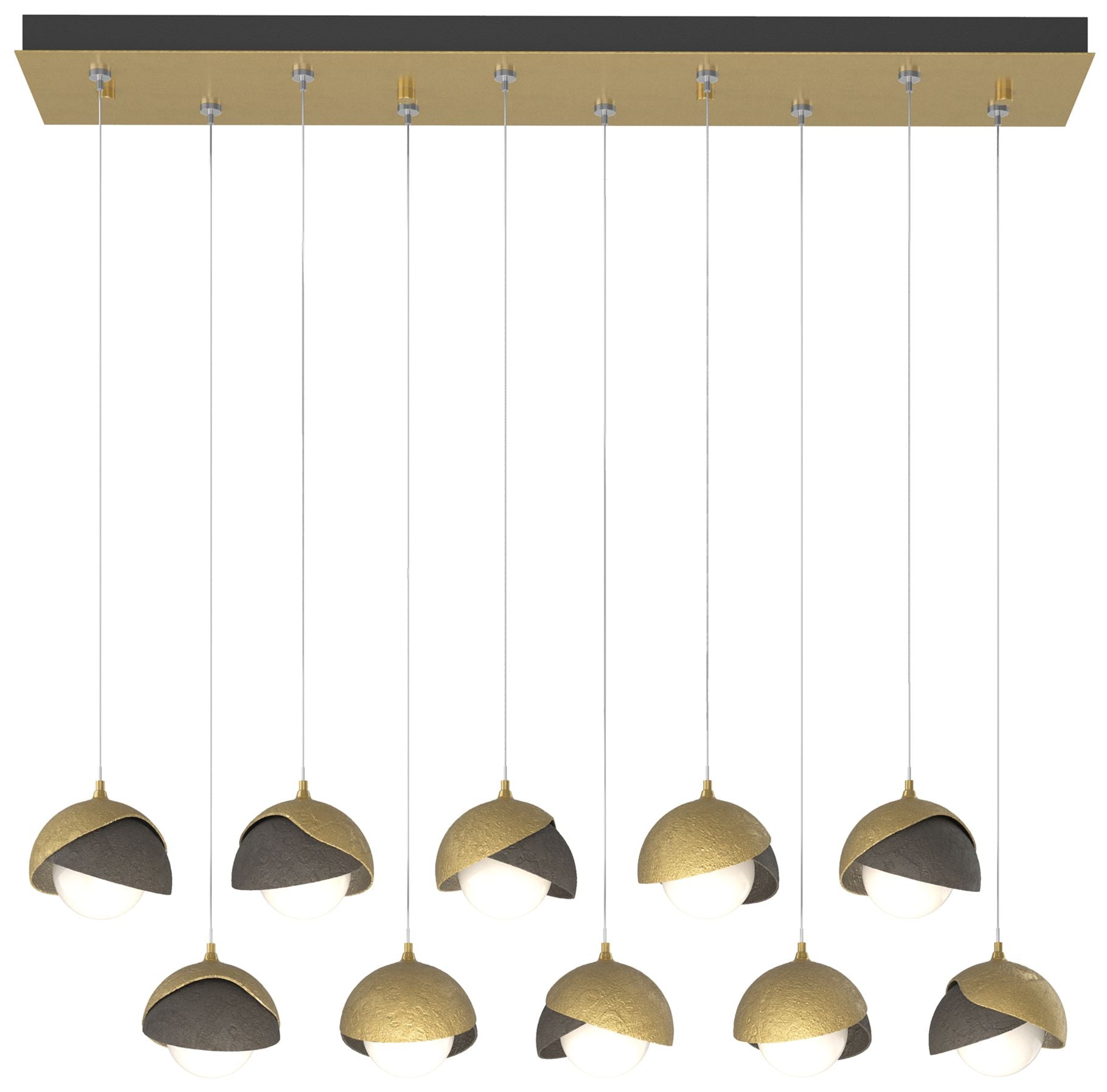 Brooklyn 44.5" Brass & Dark Smoke Rectangular Long 2-Shade Pendant