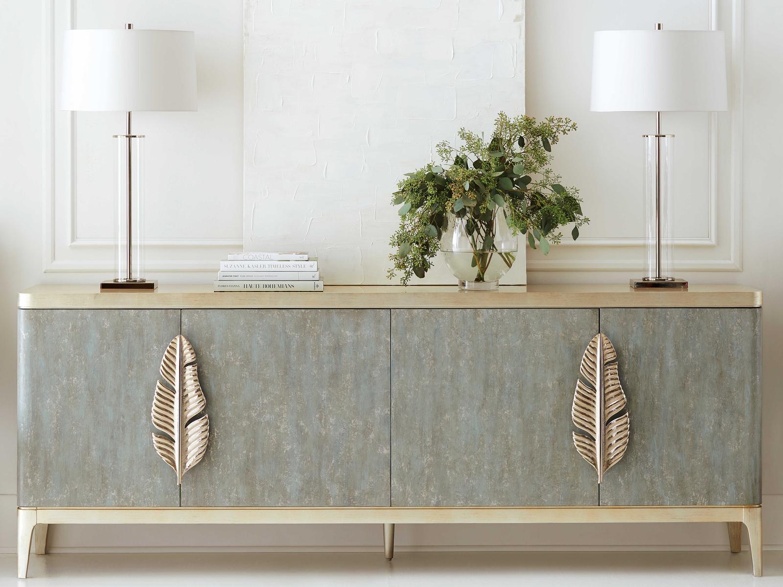 Classic Waterside Buffet with Wine Storage in Tranquil and Coastal Silver Leaf