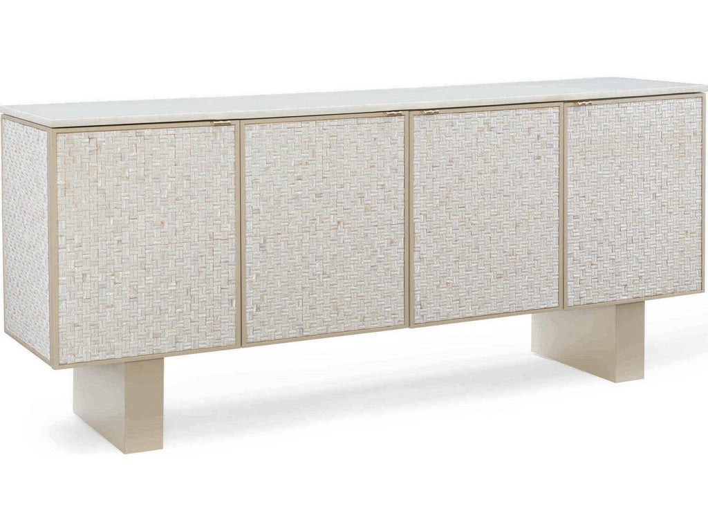 Bomb-Shell Sideboard with Stacked Shell and White Stone Top in Soft Taupe