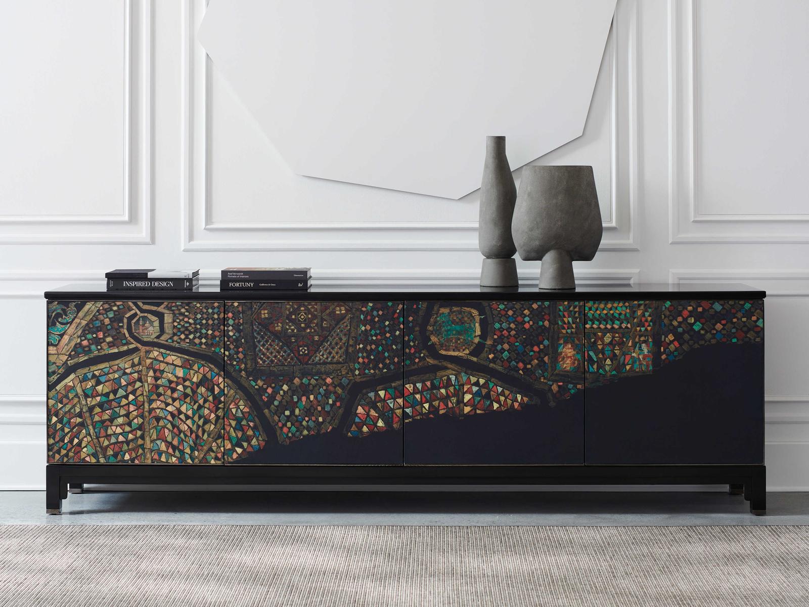 Classic Mosaic 100 Satin Ebony Deep Bronze Media Console,"<div class="flex flex-col max-w-1/4">
<span class="w-full text-base font-semibold mb-2">Features</span><ul class="list-disc pl-5">
<li class="text-sm my-1"><div class="w-full html-content-container