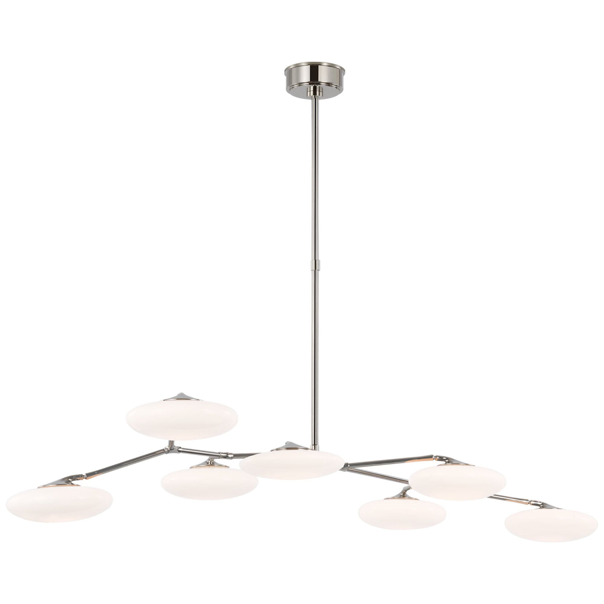 Champalimaud Brindille XL Articulating Linear Chandelier in Polished Nickel with White Glass Ceiling Light W61.25" x 30"