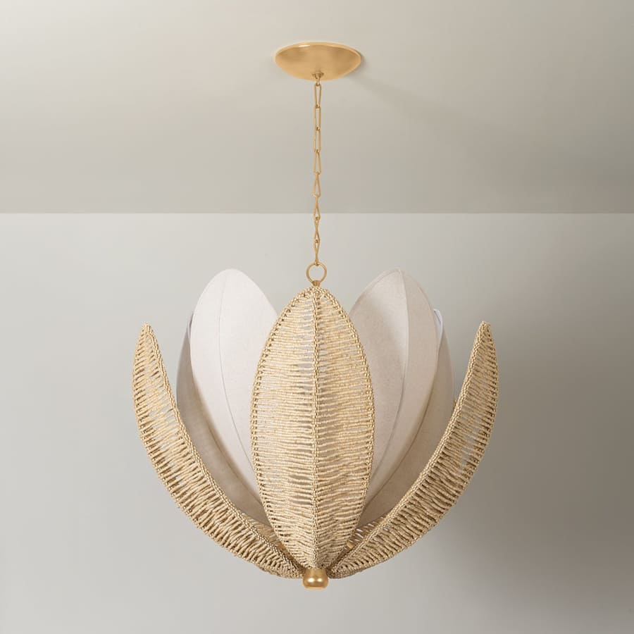 Corbett Lighting Costa Brava 10 Light 36" Wide Pendant with Coco Shell and Linen Shade